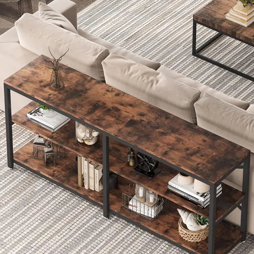 Miniatura 5 de Tribesigns Mesa Consola Extra Larga de 70.9 Pulgadas, Mesa de Sofá Moderna Mesa Detrás del Sofá con Estantes de Almacenamiento, Mesa Industrial de 3