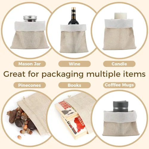 Miniatura 4 de Bolsas de arpillera con cordón de 8"x12", reutilizables, para bodas, fiestas, uso doméstico