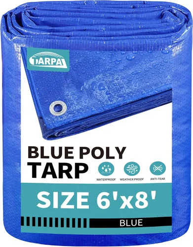 Miniatura 66 de TARPAL Lona azul de 4 x 12 pies, lonas de resistencia media de 8 mil impermeables, resistentes a desgarros con ojales de metal, adecuadas