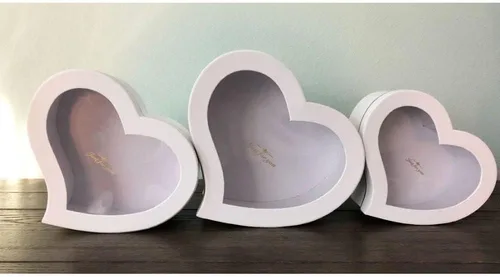Miniatura 4 de UNIKPACKAGING Caja de flores con forma de corazón de alta calidad, cajas de regalo para flores de lujo y arreglos de regalo, juego de 3 (blanco)