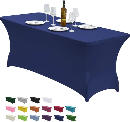 Miniatura 21 de CWK - Funda de mesa de elastano elástica impermeable de 6 pies para mesas rectangulares - Mantel elástico ajustado para mesas plegables, tela Rosa