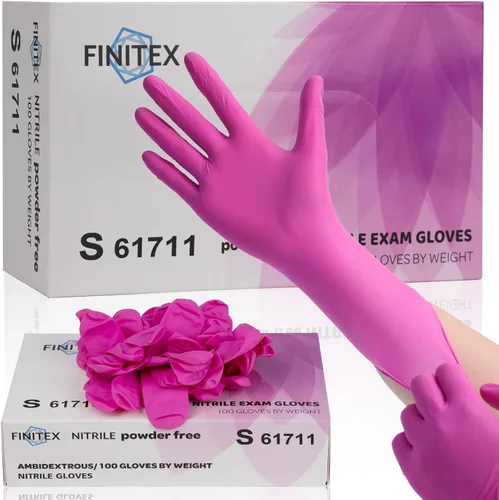 FINITEX Nitrile Disposable Latex-Free Gloves - 3.5mil 100/1000PCS Powder-Free Latex Free Cleaning Medical Exam Food Gloves rosa rojo (pequeño 100)
