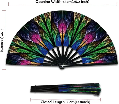 Miniatura 2 de Abanico rave, ventilador de mano plegable grande para mujeres y hombres, ventiladores para baile de línea para raves, EDM, fiesta de baile
