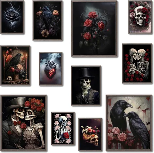 Miniatura 9 de LANCHI95 12 piezas de decoración Dark Academia, imágenes estéticas de decoración oscura melancólica, láminas de arte mural gótico victoriano