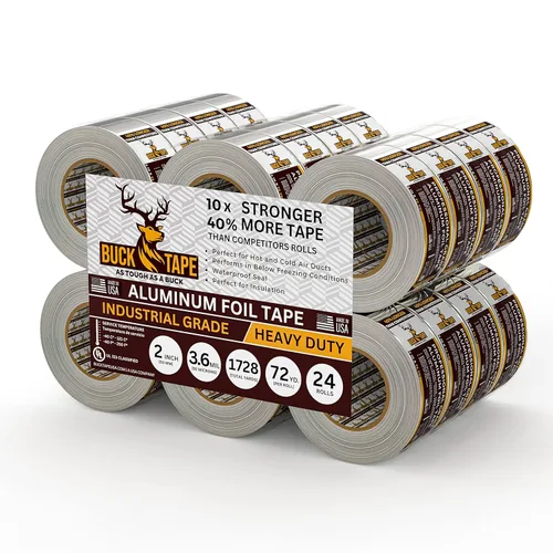 Miniatura 15 de Cinta de aluminio de hoja de lata BUCK – 3 pulgadas x 216 pies (72 yardas), 3.6 mil – Cinta para HVAC para conductos, AC, ventilaciones de secadora