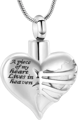 Miniatura 37 de Imrsanl Collar con dije de urna de cremación en forma de corazón para cenizas humanas – Un pedazo de mi corazón vive en el cielo