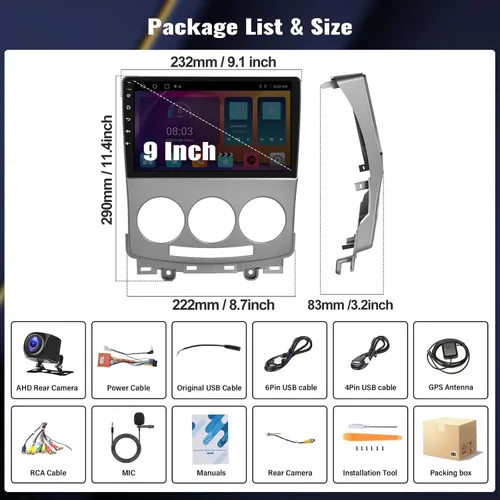 Miniatura 8 de Android 15 [4 núcleos 64G] Radio estéreo para coche Mazda 5 2005-2010 con CarPlay Android Auto, unidad principal de pantalla táctil HD de 9