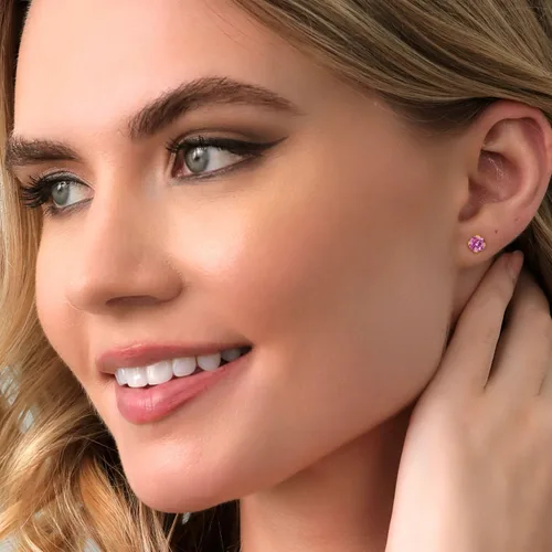 Miniatura 226 de Gem Stone King Aretes solitarios con piedra natal de oro de 14 quilates Redondos de 0.236 in Aretes de oro para mujeres y hombres