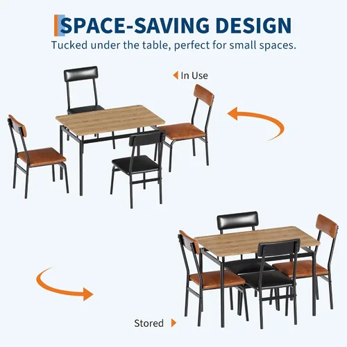 Miniatura 4 de Garvee Juego de mesa de comedor para 4, mesa de comedor y sillas de madera de 5 piezas, 4 sillas tapizadas de poliuretano, juego de comedor moderno