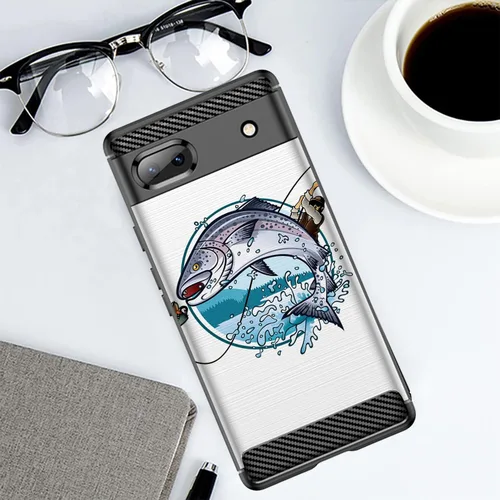 Miniatura 3 de CasesOnDeck Black TPU Case Compatible with Google Pixel 6A (2022) / Pixel 6A Case Slim Minimalistic Flexible Textured Cover -Bass Fishing