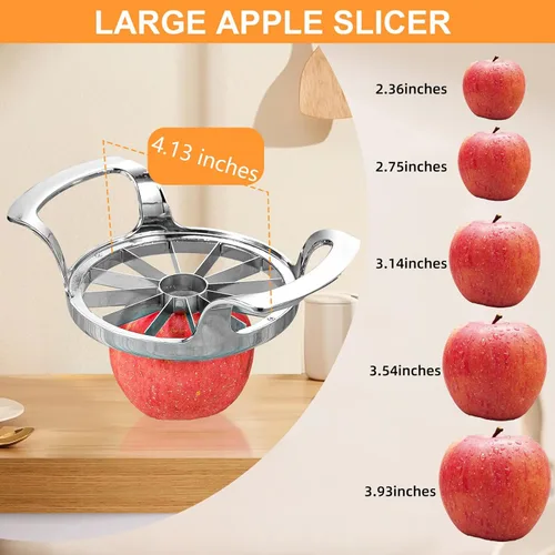 Miniatura 7 de Cortador de manzana con 12 cuchillas extra grande y resistente de acero inoxidable, apto para lavavajillas, fácil de usar, cortador de manzana