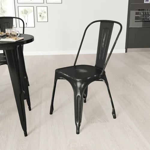 Miniatura 15 de Merrick Lane Banks - Silla apilable de comedor, marco de metal azul antiguo, acabado con recubrimiento en polvo envejecido, respaldo de listones