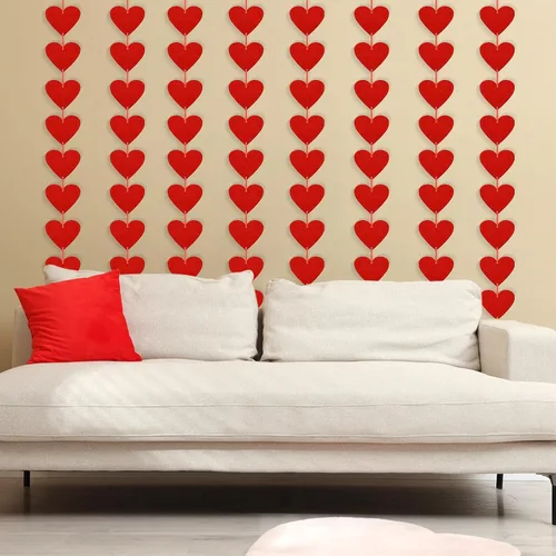Miniatura 5 de Childom 80 guirnaldas de corazón de fieltro rojo, decoraciones de San Valentín, decoraciones de fiesta de San Valentín, decoración de corazones