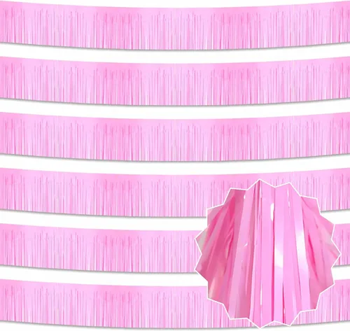 Miniatura 22 de Paquete de 6 guirnaldas de flecos de papel de aluminio negro de 10 pies con serpentinas metálicas de oropel para colgar en la pared, guirnalda