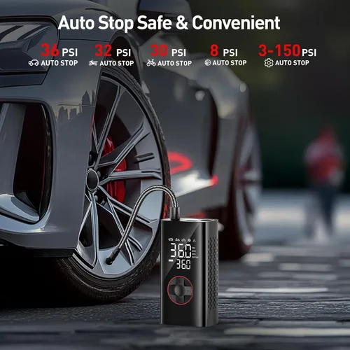 Miniatura 7 de Inflador de Neumáticos Compresor de Aire Portátil - Bomba de Aire Inalámbrica para Neumáticos de Coche - Inflador de Neumáticos Portátil de 150PSI