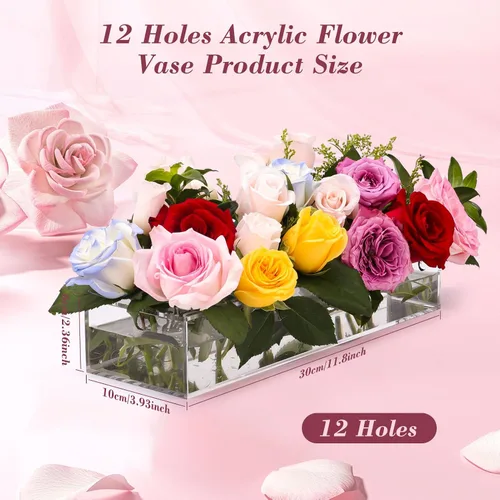 Miniatura 2 de Paquete de 2 jarrones de acrílico rectangulares, jarrón de acrílico transparente, centro de mesa floral de 24 pulgadas de largo para decoración