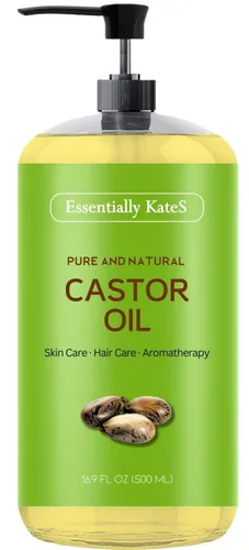 Essentially KateS Aceite de ricino de 16.9 onzas líquidas, 100% puro y natural, prensado en frío y sin hexano, cuidado del cabello, cuidado de la