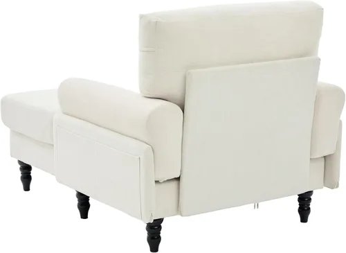 Miniatura 4 de Moderno sofá reclinable individual de tela de chenilla, patas de madera con cómodo respaldo y reposabrazos, bolsillos laterales para sala de estar