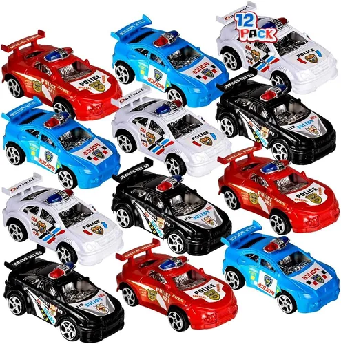 ArtCreativity Mini autos de juguete de policía para niños, juego de 12, corredores de tracción en varios colores, recuerdos de fiesta de cumpleaños