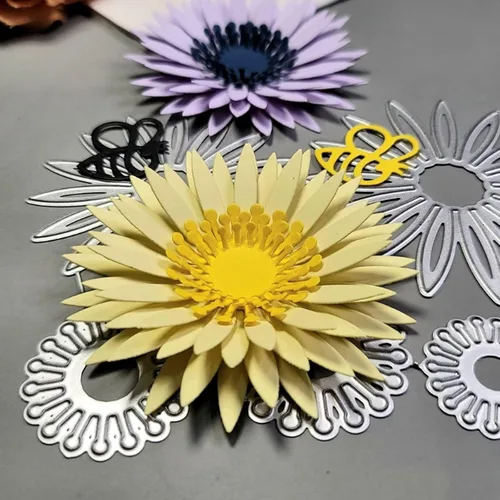 Miniatura 4 de Troqueles de metal de flores en capas 3D, equinácea para plantas, hojas de flores de margarita, marco de abeja, plantillas de corte de boda