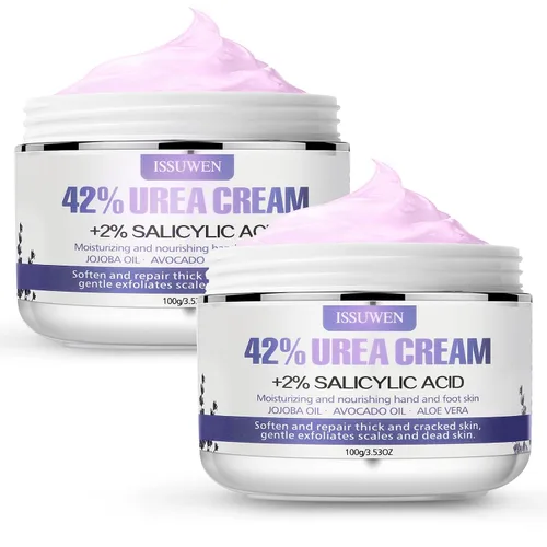 2 paquetes de crema de urea 42% más ácido salicílico 2%, crema de pies de lavanda de 7.06 onzas para talones secos agrietados, tratamiento de