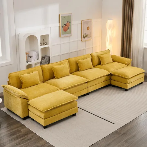 Miniatura 26 de Oprisen Sofá Seccional Modular, Cómodo Cloud Couch Sofá Seccional, Sofá Cama de Chenilla con Asiento Profundo con Almohadas Decorativas para Sala