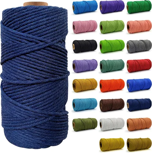 Miniatura 18 de Cuerda de Algodón 8mm x 20 Yardas - Cuerda de Macramé Natural Sin Blanquear - Cuerda de Algodón Trenzada de 3 Hilos para Colgar en la Pared, Blanco