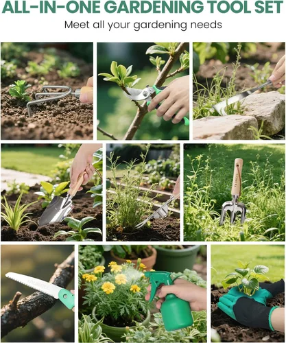 Miniatura 5 de Juego de herramientas de jardín para mujeres - Kit de 10 piezas de herramientas de jardín de acero inoxidable resistente con mango ergonómico