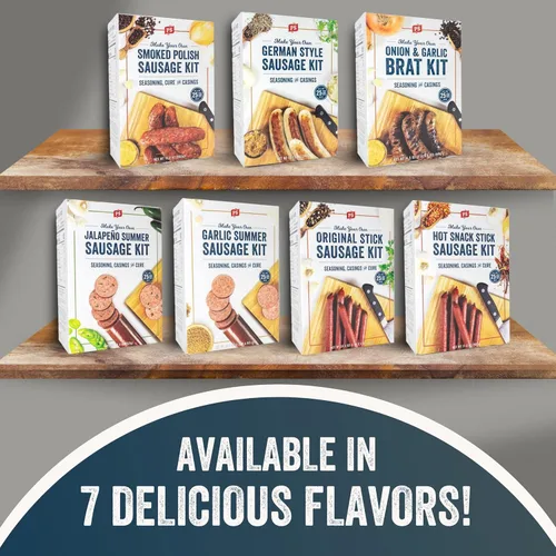 Miniatura 5 de Kit de salchicha de verano con ajo de PS Seasoning - Incluye mezcla de condimentos para salchichas, cura y fundas para hasta 25 libras de carne