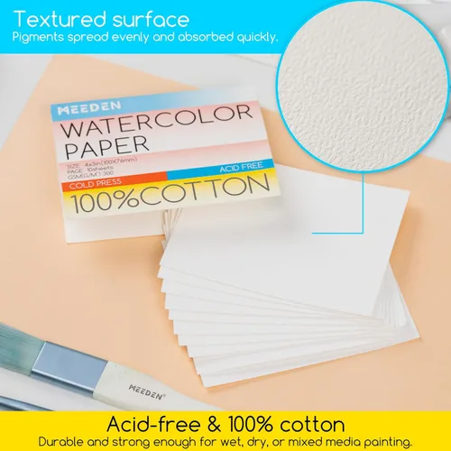 Miniatura 3 de MEEDEN Tarjetas de papel de acuarela en blanco de 4" x 3", 50 piezas de papel de acuarela mini prensado en frío a granel, 100% algodón para adultos