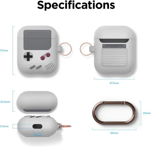 Miniatura 7 de Elago AW5 Compatible con estuche para AirPods 1 y 2, diseño de juego clásico con llavero, construcción de silicona duradera (gris claro)