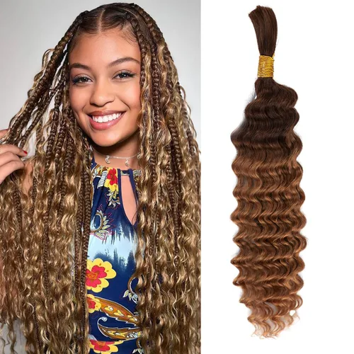 Cabello humano trenzado para trenzas bohemias, rubio degradado T4/30, onda profunda a granel, micro trenzado, húmedo y ondulado, 18 pulgadas