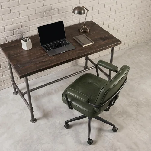Miniatura 5 de DUOMAY Silla de escritorio retro para computadora de oficina en casa con reposabrazos, moderna silla giratoria de respaldo medio, silla de oficina