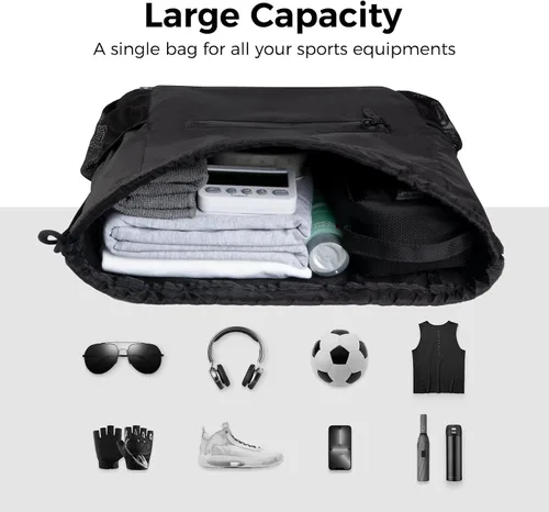 Miniatura 3 de pack all Mochila con cordón, bolsa de gimnasio deportiva resistente al agua, bolsa de entrenamiento ligera con bolsillo impermeable con cremallera