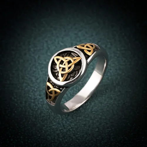 Miniatura 11 de HZMAN Triquetra Trinity Knot Anillo de acero inoxidable con nudo celta irlandés