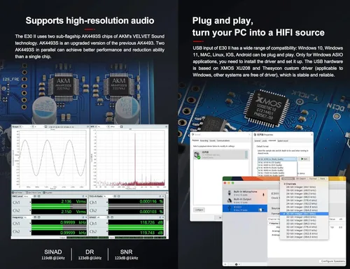 Miniatura 5 de Topping E30 II DAC Preamplificador de audio Decodificador de audio - 2xAK4493S Hi-Res XMOS XU208 DAC 32Bit/768kHz DSD512 DSD Modo directo para Negro