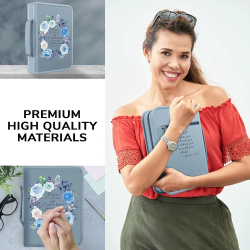 Miniatura 20 de DEHITE Funda para la Biblia para mujer, bolsas de transporte de la Biblia, tamaños medianos y grandes, ranuras para bolígrafos, tela de primera