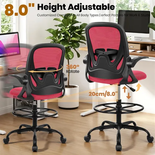 Miniatura 7 de Primy Silla de dibujo alta de oficina con reposabrazos abatibles, silla de escritorio ergonómica ejecutiva para computadora con soporte lumbar