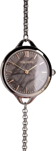 HOLZKERN Raining - Reloj para mujer, esfera de mármol gris real de 1.102 in, correa de acero inoxidable plateado, reloj minimalista vintage para