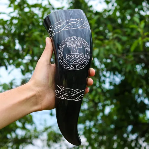 Miniatura 3 de VikingsBrand - Cuerno de beber vikingo artesanal auténtico y seguro para alimentos - Jarra de cerveza medieval vikinga nórdica