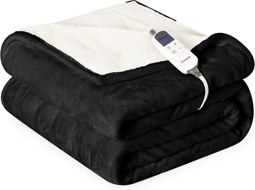 Manta eléctrica térmica de 50"x60", manta de franela suave y sherpa reversible con 10 ajustes de calor, 12 configuraciones de temporizador y apagado