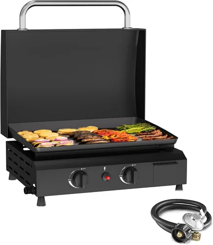 Miniatura 15 de SKOK Parrilla de gas de 3 quemadores con campana, parrilla de propano para exteriores de 25.6 pulgadas, parrilla de gas portátil con parte superior
