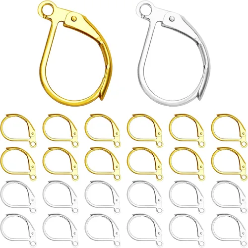 Miniatura 8 de Juego de 200 ganchos para aretes franceses, 100 ganchos hipoalergénicos para aretes, cables de gancho francés, aretes de latón con 100 anillos