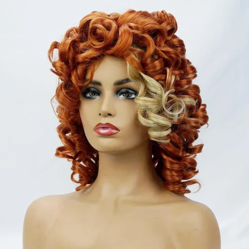 Miniatura 2 de Auburn - Pelucas rizadas para mujeres negras, peluca corta con flequillo, pelucas rizadas suaves y sueltas para mujeres, fibra sintética, cabello