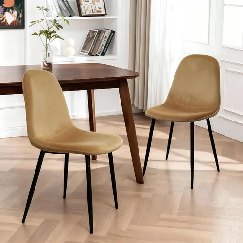 Miniatura 3 de CangLong Juego de 2 sillas de comedor de terciopelo con patas de metal, sillas decorativas para sala de estar y dormitorio, sillas auxiliares