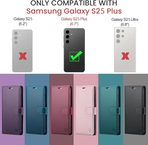 Miniatura 2 de FLIPALM Funda tipo cartera para Samsung Galaxy S25 Plus/S25+, con bloqueo RFID para tarjetas de crédito, cubierta protectora de cuero sintético tipo