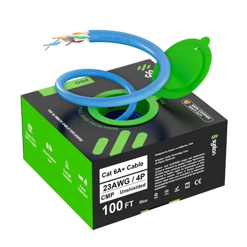 Miniatura 26 de Syston Cable Tech Cat6A+ - Cable Ethernet crudo a granel negro a granel 700 MHz 20 pies 23AWG 4pr par trenzado sin blindaje UTP cobre sólido desnudo