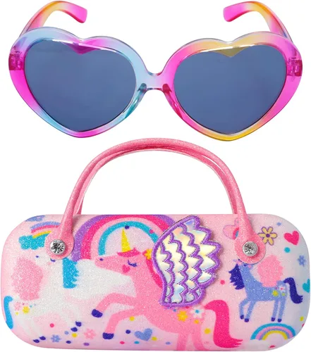 PinkSheep Lentes de sol polarizados para niñas, con funda, lentes de sol polarizados con diseño de unicornio ovalados para gatos, protección UV400,
