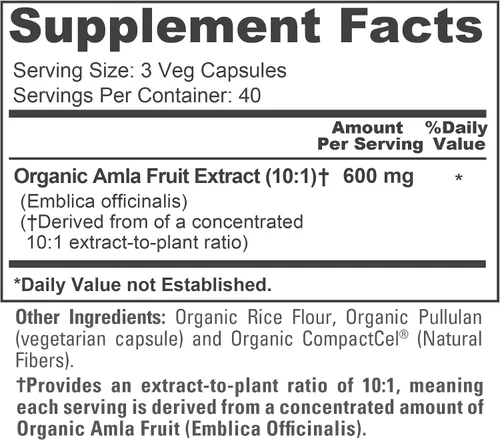 Miniatura 4 de NusaPure Cápsulas orgánicas de Amla 600 mg, 120 cápsulas vegetales (USDA, veganas, sin OMG)