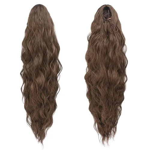 Miniatura 2 de FESHFEN Extensiones de cola de caballo – 26 pulgadas cordón largo rizado ondulado clip en colas de caballo pelo sintético extensiones de cola